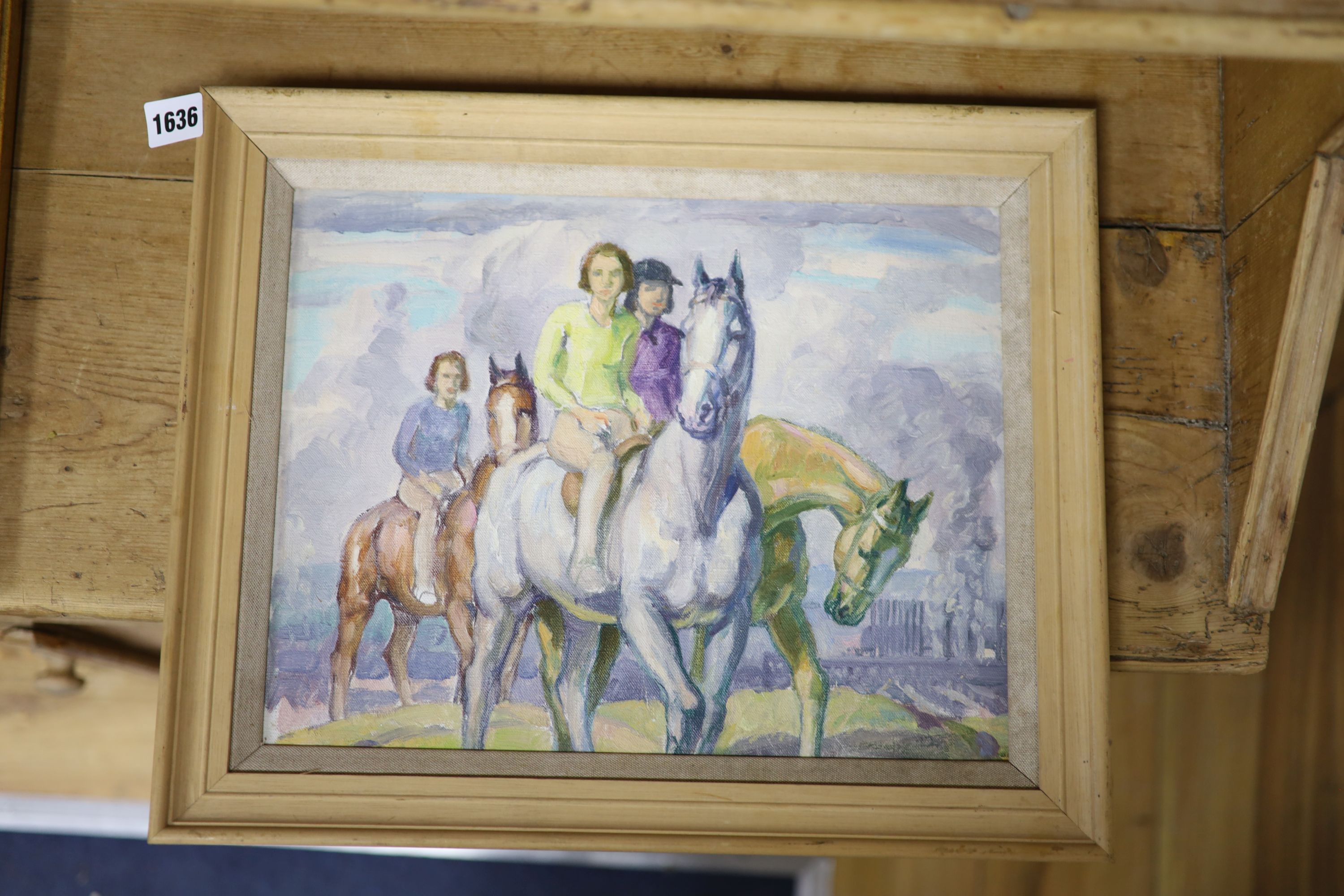 Harold Dearden (1888-1962), oil on canvas, Sketch of women riding horses, 27 x 34cm